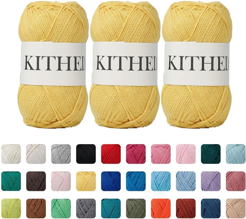 KITHED Cotton Yarn，10.5oz，526yard，3 Pack ，Soft Yarn for Crocheting and Knitting (23 Lemon Yellow) - Image 1